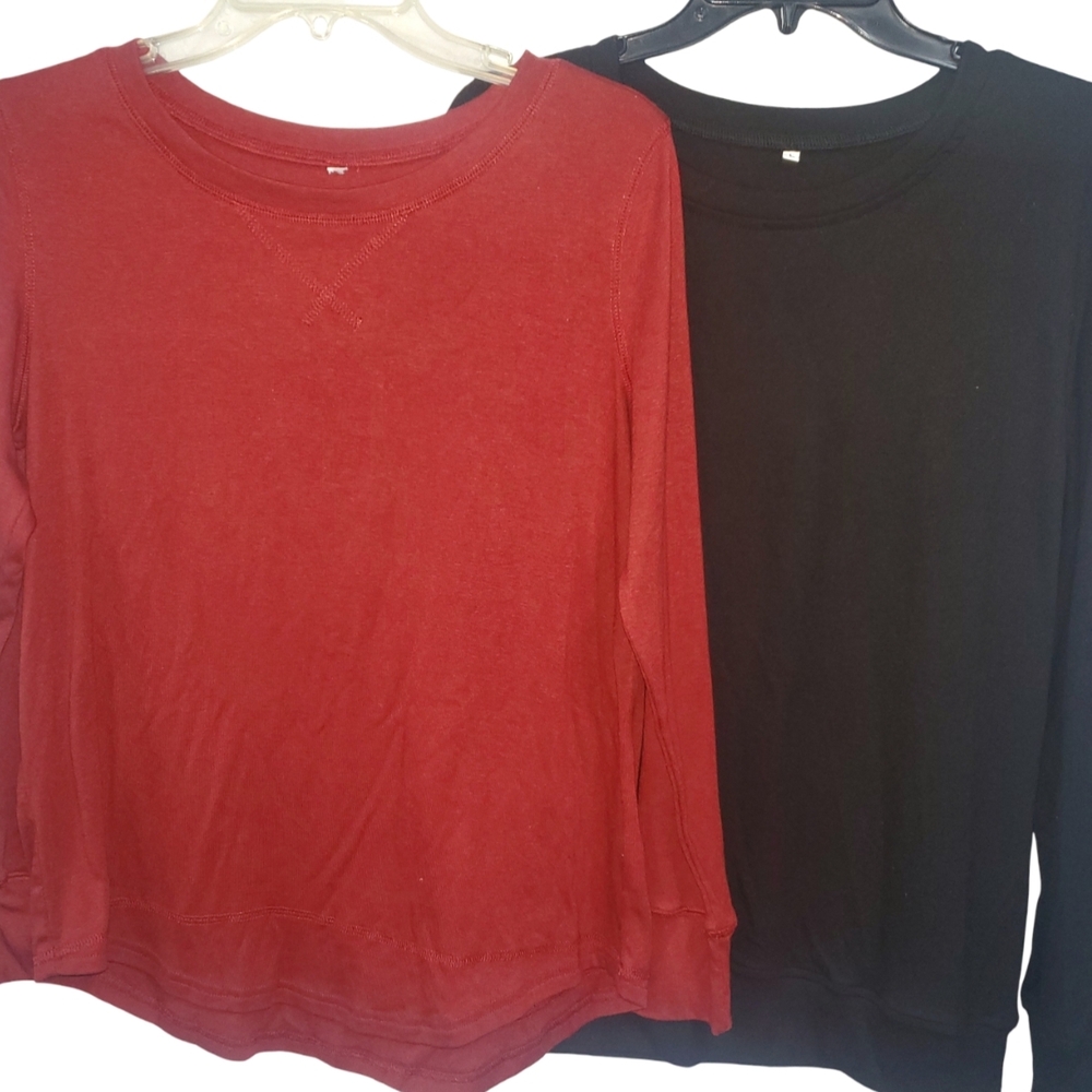 Women's Red and Black Long Sleeve Tops